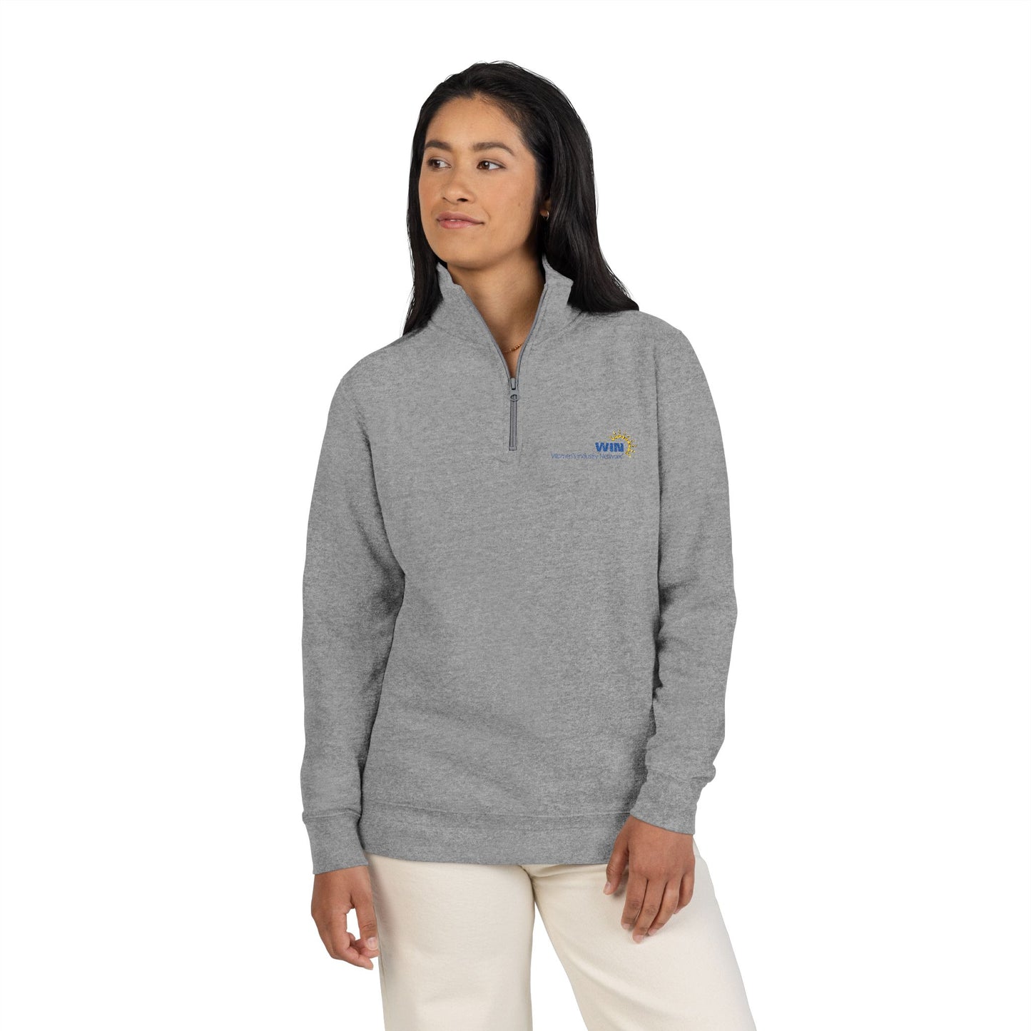 Embroidered Grey Quarter-Zip Fleece Pullover