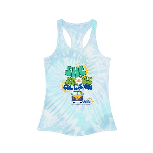 2025 She Knows Collision Tie Dye Racerback Tank Top