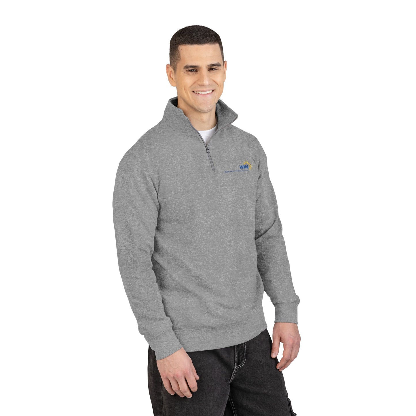 Embroidered Grey Quarter-Zip Fleece Pullover
