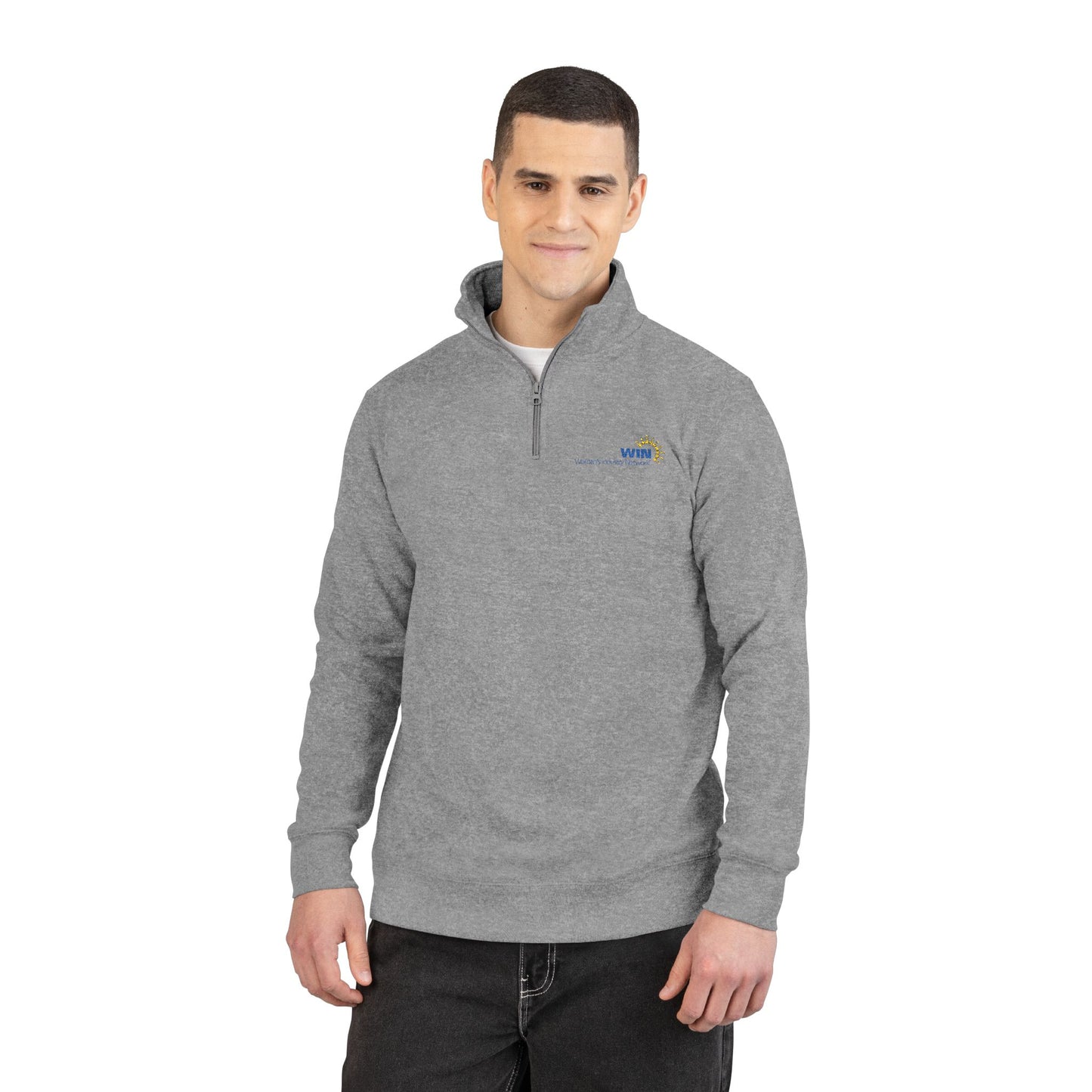 Embroidered Grey Quarter-Zip Fleece Pullover